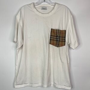 Burberry Check Pocket White Crewneck Tshirt 24x29 (Stains)